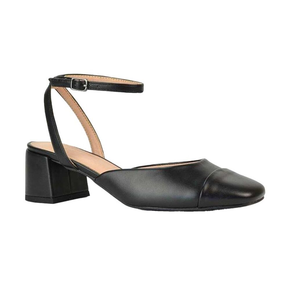 XY London Womens/Ladies Mavis Ankle Strap Medium Block Heel Court Shoes / Black
